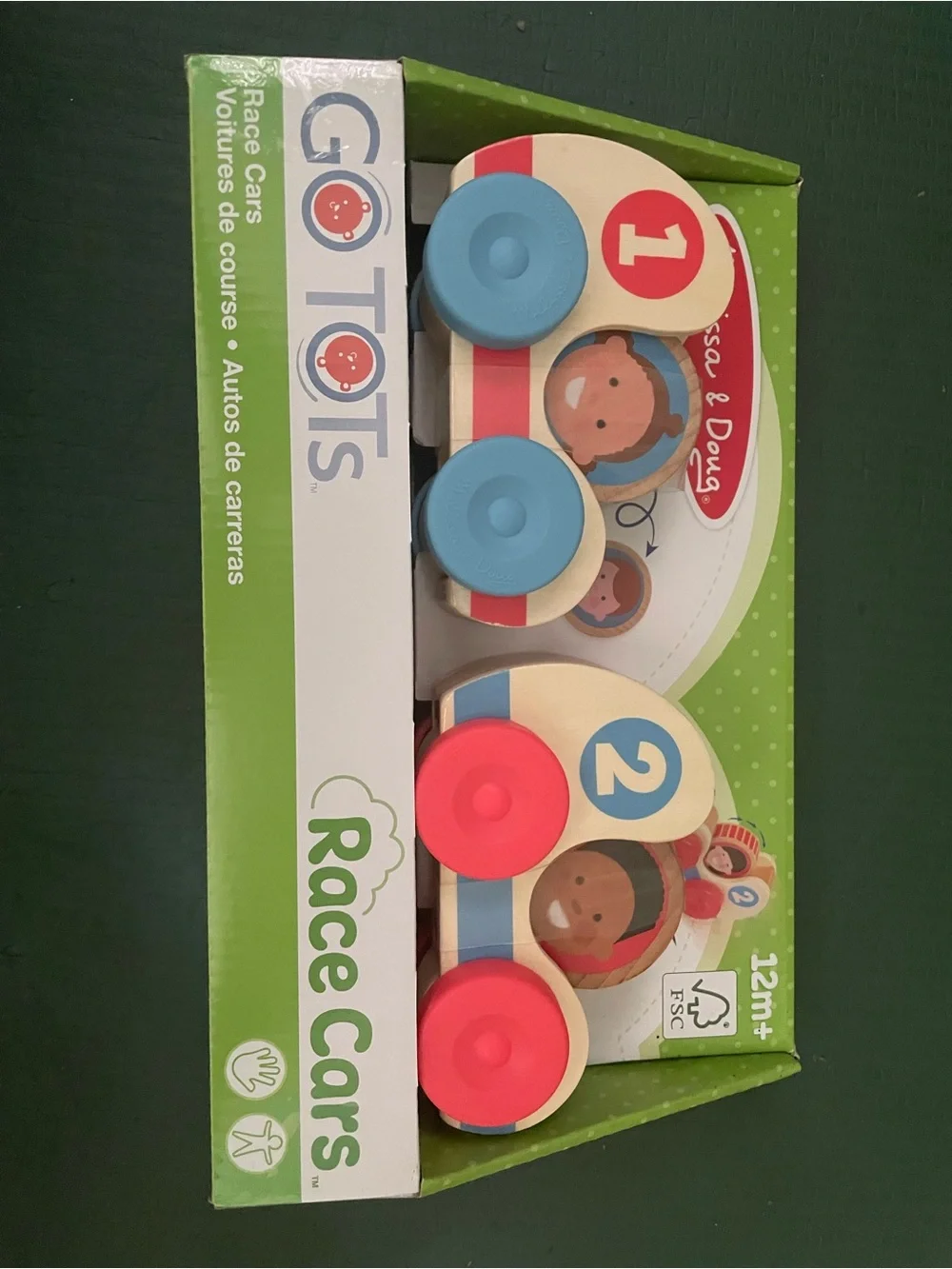 Melissa & Doug Wooden Race Cars in Blue, Red, Cream